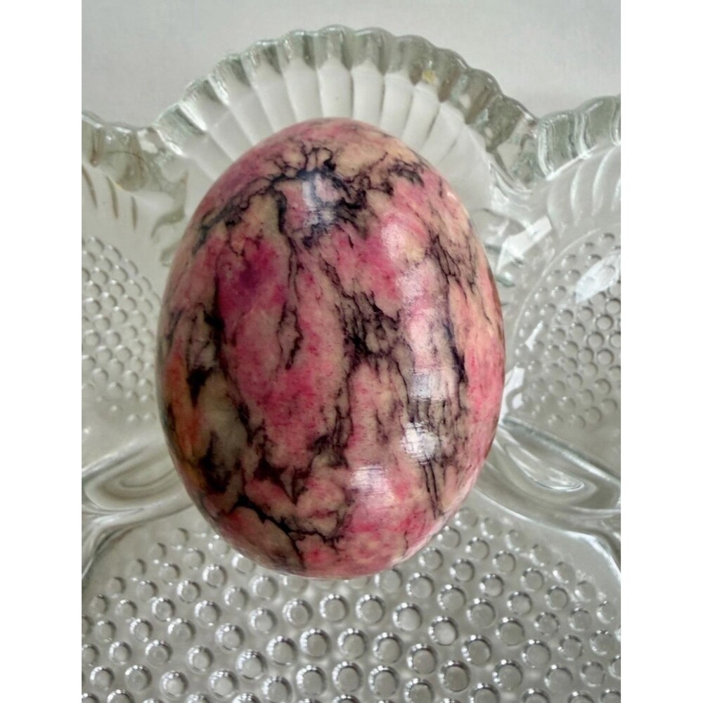 Italian Marble Stone Egg Pink Black Veining Large 3” Polished Alabaster Decor